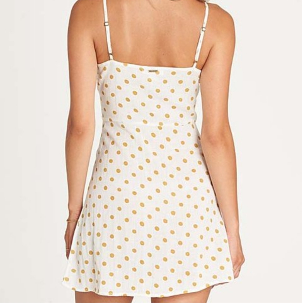 Billabong White & Yellow Polka Dot Button Fine Sleeveless Dress-Juniors - Picture 2 of 7